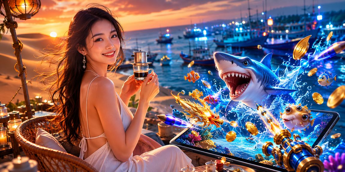 Người chơi bắn cá đổi thưởng online tại Mũi Né với ly cà phê sáng